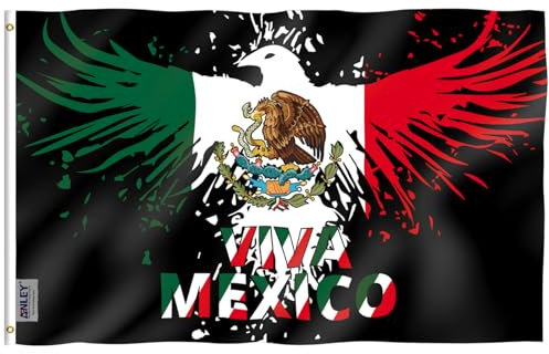 Anley Fly Breeze Drapeau Viva Mexique 0,9 x 1,5 m – résistant à la décoloration – En-tête en toile et double couture – Drapeau national mexicain MX en polyester avec œillets en laiton 0,9 x 1,5 m