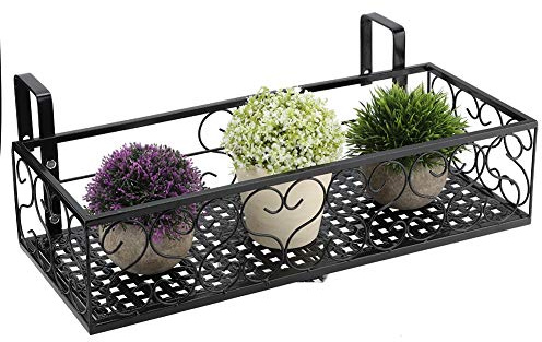 ZHDOKA Support de Fleurs de Balcon en Fer, Support de Pots de Fleurs à Suspendre, Support de Plantes Noir, Panier de Jardinière de Balcon, étagère de Rangement en Pot pour Patio, Porche, Clôture de Ja