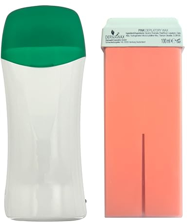Dermawax Roll on Wachswärmer- Pink TIO2 Warmwachs Wachspatrone- Waxing Set zur Haarentfernung -Enthaarung von Beine Arme Rücken- Anwendung mit Vliesstreifen