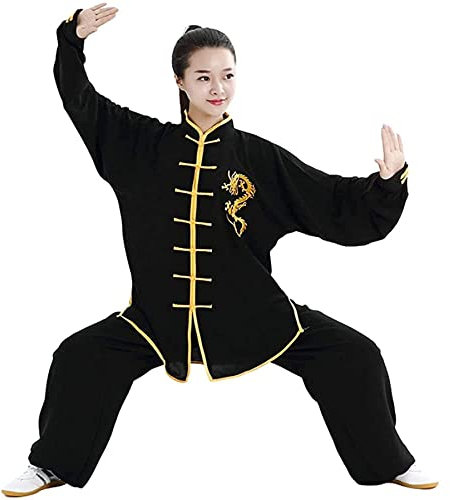 Generisch Damen-Kampfsportuniform, Damen-Tai-Chi-Kleidung, Film- und Fernsehuniformen, Taekwondo-Uniformkleid, Kampfsportanzug Taekwondo und Karate, Anfängerkleidung (Schwarzes Lager)