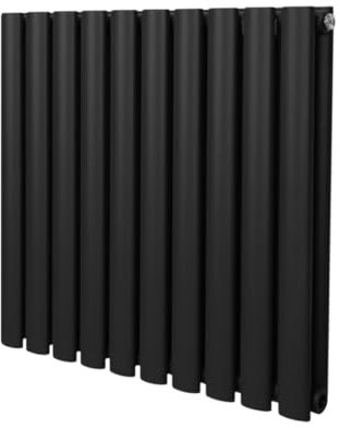 Radiador De Columna Ovalada 600mm x 600mm Horizontal | Negro | Acero | Montado en pared | Kit de fijación y soportes + Cepillo de limpieza GRATIS | Calefacción estufa calefactor