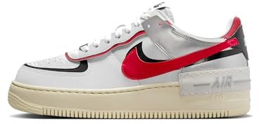 NIKE Air Force 1 Shadow, Sneaker Donna, White Gym Red Black Metallic Silver, 41 EU