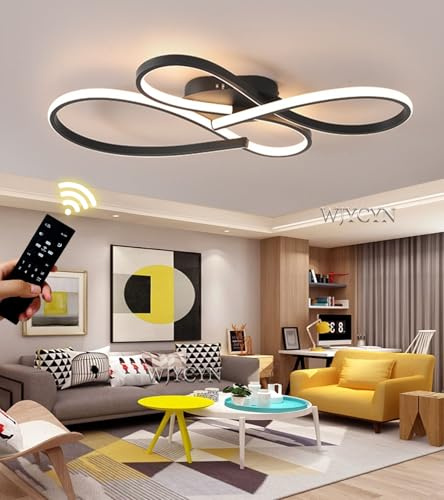 WJYCYN Dimmbare LED-Deckenlampe Moderne Deckenleuchten Schwarze Wohnzimmerleuchten Spirale Decke Lampe mit Fernbedienungen für Wohnzimmer Küche Arbeitszimmer Büroleuchten (L80cm 48W)
