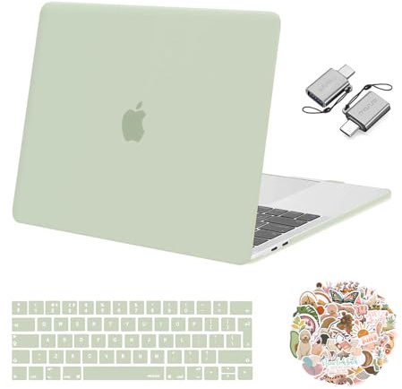 MOSISO Kompatibel mit MacBook Pro 13 Zoll Hülle M2 M1 Chip 2026-2016 A2338 A2251 A2289 A2159 A1989 A1708 A1706, Hartschale Hülle&Tastaturabdeckung&&Laptop Aufkleber&Type C Adapter, Salbei Grün