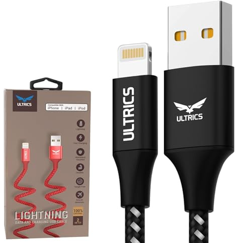 iPhone Charging Cable 2M Lightning Charger Cable MFi Certified Braided Lightning Cable High Speed iPhone Charging Cord For iPhone 14, Pro/Pro Max/13/12/11/ XS/XR/X/SE/iPad/iPod/XS/8/7/6 (Black)