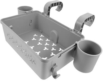 Happyyami Hängender Aufbewahrungskorb Für Poolrand Robust Multifunktional Für Handtücher Und Zubehör Wetterbeständiger Kunststoff Moderner Grauer Pool-Organizer Mit Praktischem Becherhalter