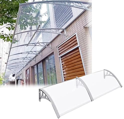 WJXIN Auvent pour Porte D'entrée 100x300 CM, Porte Toit Marquise Abri Protection en Polycarbonate Auvent Marquise, Contre Pluie Neige UV(100x200cm/39.4x78.7in)