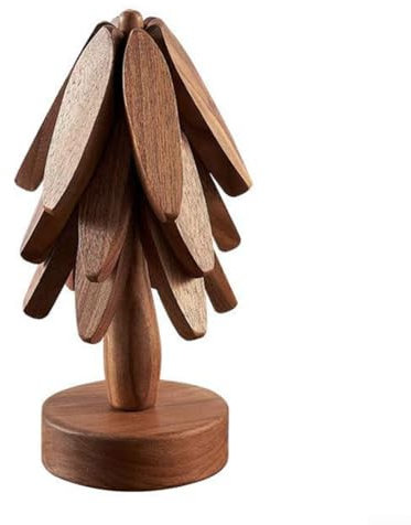 Christmas Tree Lot de 4 dessous de plat élégants en bois pour plats chauds en forme d'arbre de Noël dessous de plat en bois + 1 support (bois de hêtre)