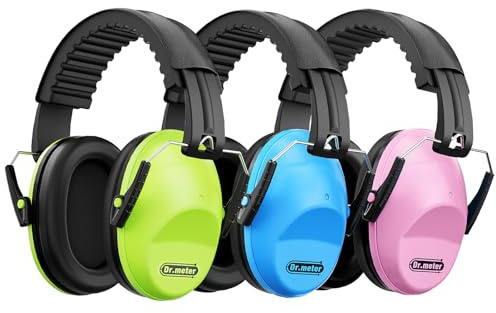 Dr.meter Ear Defenders Children, Kids Ear Defenders SNR 27.4dB Noise Cancelling Headphones for Kids Autism Sensory, Adjustable Headband, Hearing Protection for Fireworks Monster Truck Green+Pink+Blue