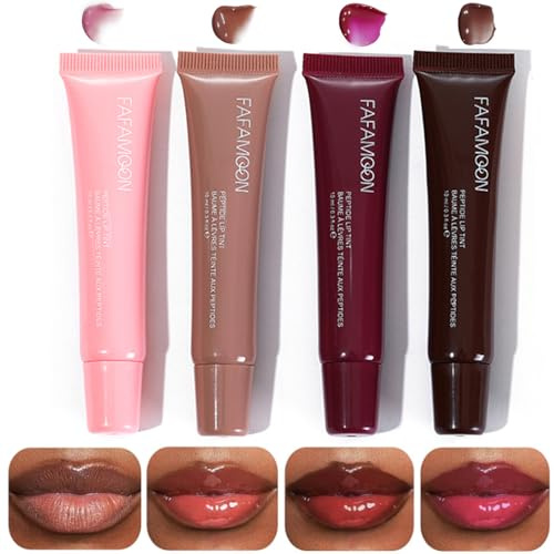 Riroenst 4 Colors Hydrating Lip Gloss, Peptide Lip Tint, High Shine Glass Finish, Tinted Lip Balm, Nourishing Long Lasting Jelly Lipstick