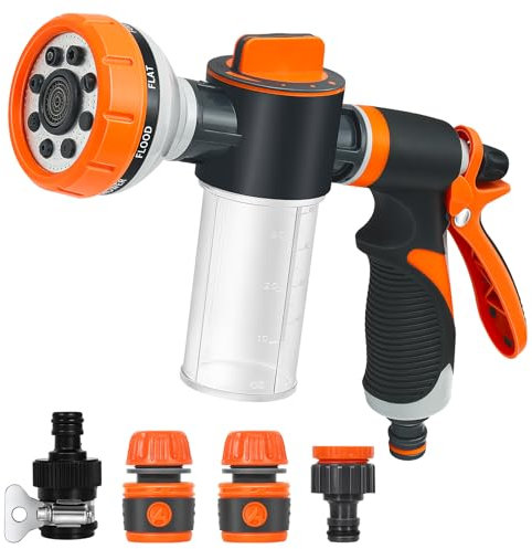 Pistola Irrigazione Giardino, Pistola Multifunzione con Flusso D'Acqua Controllabile, Acqua a Spruzzo con 8 Modalità Regolabili per Lavaggio auto, Doccia, Pulizia Marciapiede e Pet Balneazione