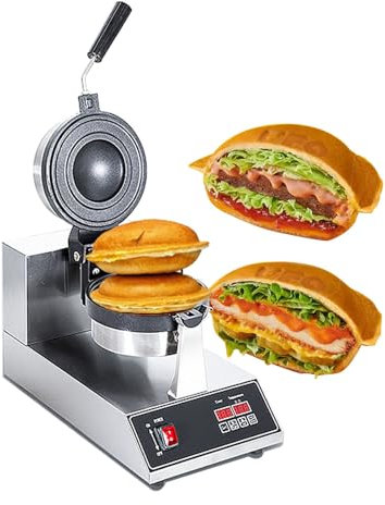 Gaufrier à Hamburger éLectrique - ÉCran NuméRique, Presse à Hamburger AntiadhéSive Avec RéGlage De La Minuterie Et De La TempéRature, Gaufrier Belge Commercial Pour Restaurant,Single