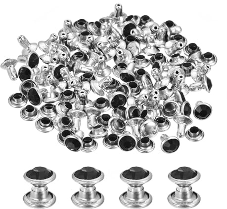QUARKZMAN 60 Stück Strass Nieten für Leder, 6mm Leder Nieten Kristall Nieten Stud Rapid Doppelkappen Ziernieten Spikes für Schuhe DIY Handwerk Stoffkleidung Gürtel Taschen, Schwarz