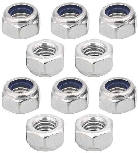 cyclingcolors 10x Tuerca Autoblocante de Acero Inoxidable A2 DIN 985 ISO 10511 Tuercas Hexagonales de Nailon para Tornillos Pernos Tuercas de Seguridad con Rosca Métrica, M5