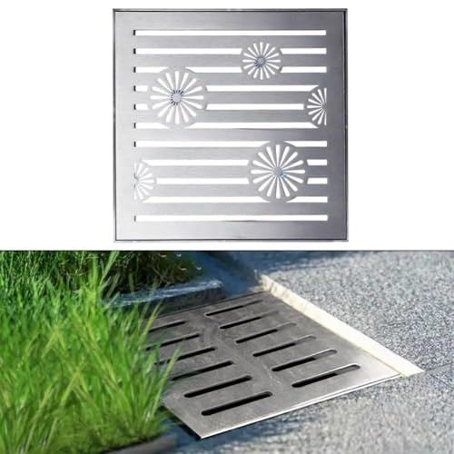 Edelstahl-Ablaufgitter, quadratische Entwässerungsabdeckung, Bodenablauf mit Rahmen, Anti-Verstopfung, rostfreie Netzabdeckung für Garten, Auffahrt, Terrasse, Pool, Deck (200 x 200 x 20 x 2 mm)