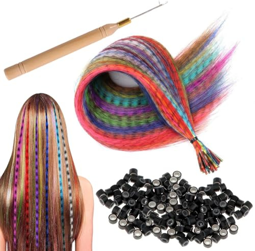 VIVIIHOO Mechones de Pelo para Extensiones de Clip 52 Piezas Extensiones de Clip de Colores para niñas y Mujeres - Fibra sintética Fiestas, Halloween