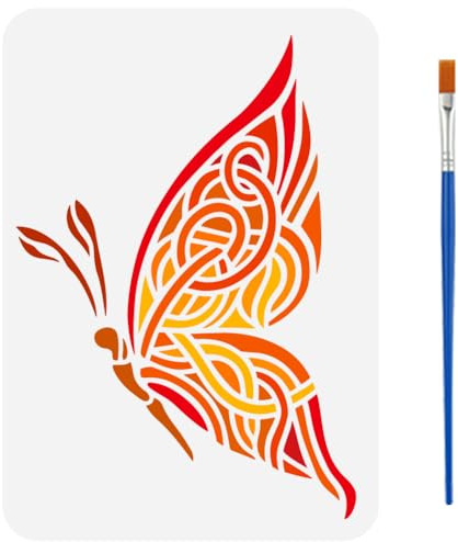 FINGERINSPIRE Stencil a forma di farfalla con pennello, 29,7 x 21 cm, modello con motivo in stile celtico, riutilizzabile per insetti volanti, stencil di animali, per pareti, tessuti mobili