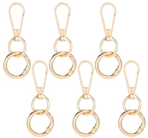 Kifmurase 6 Stück Drehbare Karabinerhaken, Gold Metall Karabiner und Schlüsselringe Karabiner 360° Schlüsselanhänger für DIY Handtasche Keychain Basteln Rucksack Zubehör