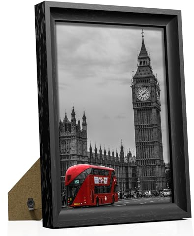 Tinkeps Marco de Fotos Vintage Negro A4 (21 x 29,7 cm), hecho de madera de ingeniería con placa acrílica irrompible. El marco A4 es perfecto para fotos, imágenes y carteles