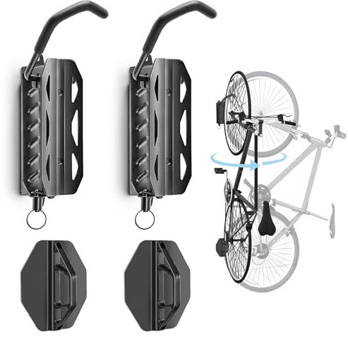 QAQ Schwenkbare Fahrrad-Wandhalterung, vertikaler Fahrradträger, Garage hält bis zu 30 kg, Fahrradhaken für Garage, platzsparend, einfach zu installieren, 2 Stück