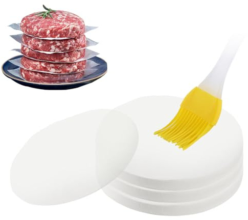 500 Pcs Burger Paper Sheets, Non Stick Burger Press Wax Discs, Round Patty Papers with a Oil Brush, Hamburger Wax Discs Sheets for Food Separation and Wrapping (11CM)