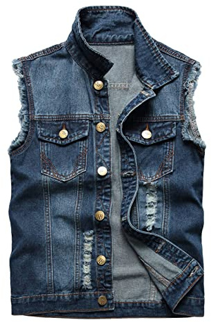 Gilet Uomo Jeans, Giacca Jeans Senza Maniche Uomo, Multi Tasche Giacca Giubbotto Smanicato di Jeans Vintage Denim vestibilità Slim Gilet da Moto Gilet Multitasche Uomo Estivo per attività All'apert