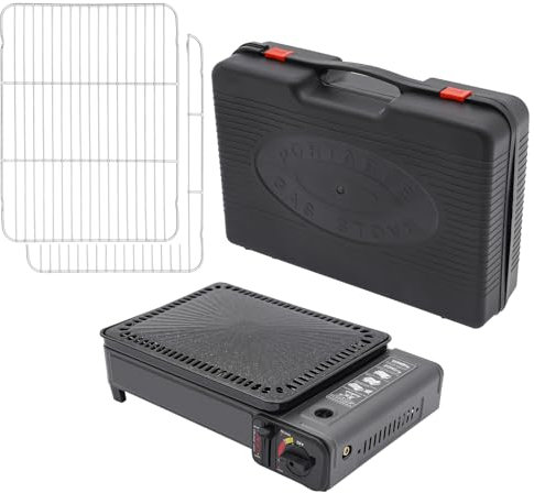Campingazs Gasgrill, gasspis för inomhusbruk med 2 grillplattor, gasspis, bärbar grill, camping, gaskök, butangrill, fickgrill, storlek 6,5 x 19,5 cm för inomhusbruk, gasspis
