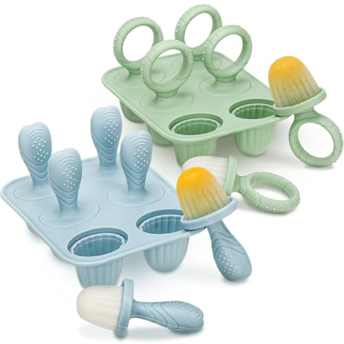 2 ensembles de moules à glaces pour enfants, 12 Pochons en Silicome Alimentaire Sans BPA, Moules à Popsicle Enfant avec Bâtonnets, Compatible Lave-vaisselle, pour Popsicles, Crèmes Glacées (Vert+Bleu)