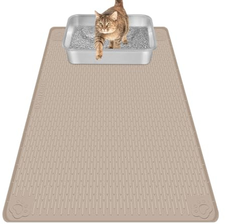 Bartuke Alfombrilla de Silicona para Arena para Gatos, 34'' x 22'' para Control de dispersiones, Suave para Patas de Gato, fácil de Limpiar (Caqui)
