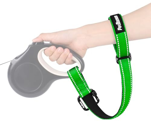 PetBonus handledsrem för hundkoppel, säkerhetsrem för utdragbart koppel, låsbar reflekterande kort promenadkoppel med mjukt vadderat handtag, extra säkerhetsskikt för husdjursvagn (gräsgrön)