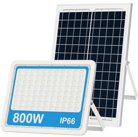 Generico Faro a LED 800W con Pannello Solare IP66, Sensore Crepuscolare e Telecomando | SMD Ultra Luminoso da Esterno [Classe di efficienza energetica A]