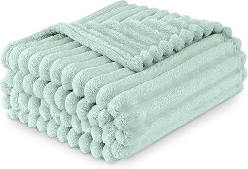 CHUNKY RIB POPCORN WAFFLE LUXURY BLANKET FLEECE THROW SOFA WARM COSY EXTRA LARGE (Duck Egg, King - 200X240 Cm)