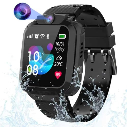 Puhiuyoi GPS Smartwatch Bambini, Orologio Smartwatch Bambini GPS Telefono IP68 Impermeabile Cellulare SOS, Giochi Voce Chat Sveglia, Orologio Bambino per Ragazzo Ragazza Studenti Regalo