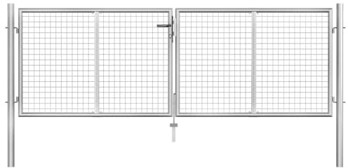 Mokuyary Gartentor verzinkter Stahl 300 x 75 cm Silber Zauntür, Gartentür Zauntor Zaun, Hoftür Tor für Garten, Hinterhof, Terrasse
