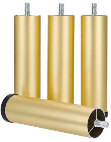 PH PandaHall 4 Pack Gold Metal Furniture Legs, 14.8cm Bed Support Legs Replacement Cylinder Table Leg Risers Support Feet Extensions Bed Risers for Sofa Couch Desk Dining Bedroom Home Office