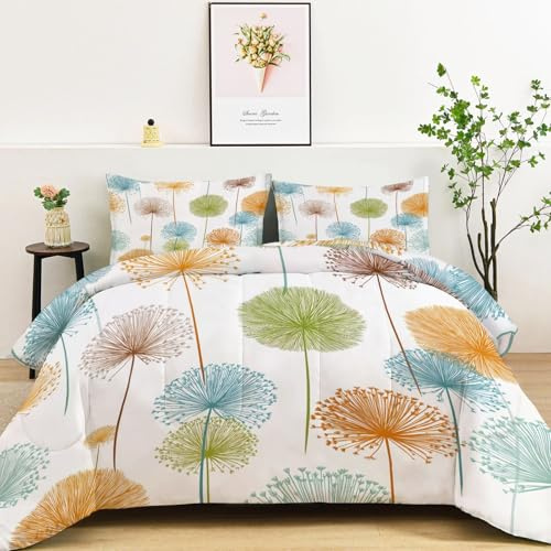 Eleganter Minimalistischer Löwenzahn Ganzjahresdecke, 4 Jahreszeiten Waschbare Bettdecke Ohne Bezug, Wendbare Tagesdecke aus Mikrofaser, beidseitig verwendbar, 200x200 cm, Bunt