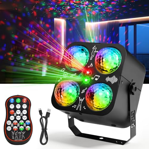 Disco Lights for Parties, Sound Activated/Remote/Auto 3 Modes with 4 Disco Balls and 2 Main Lights, 64 Patterns, Perfect for Home Birthday Karaoke Dance Bar KTV Club Christmas Festival Gifts