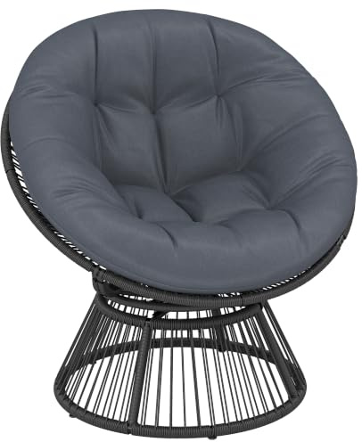 Outsunny Papasansessel 360° drehbar runder Korbsessel mit Kissen Grau | Stahlrahmen, Loungesessel aus Polyrattan, Drehsessel, für Wohnzimmer Leseecke Lounge
