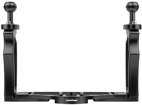 LetonPower Support pour Appareil Photo sous-Marin à Deux poignées, Support en Alliage d'aluminium, Compatible avec Les caissons étanches pour appareils Photo et Les Lampes vidéo sous-Marines (Noir)