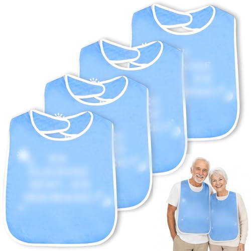 ZHAO GE 4 Pièces Bavoir Adulte, Bavoirs en Tissu éponge pour Adultes, Protège-vêtements Unisexe avec Fermeture Velcro pour Personnes Âgées et Handicapées (Bleu)