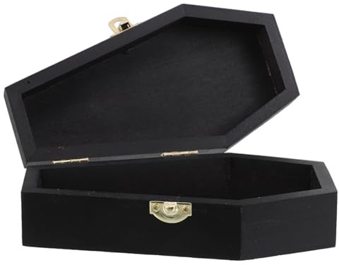 DOITOOL Caja de Madera Negra con Tapa Abatible en Forma de Ataúd Gótico, Urna Conmemorativa para Cenizas de Mascotas Adecuado para Decoración en Eventos de Halloween