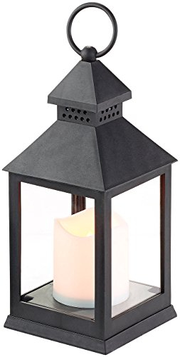 Lunartec Grablaterne: Laterne mit flackernder LED-Kerze und Timer, Batteriebetrieb, schwarz (LED Grablaterne mit Timer, mit Licht, Tischlampe Batterie)