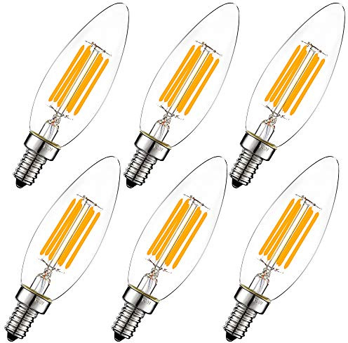 LiteHistory Dimmable B10 led Bulb 6W Equal 60W led Candelabra Bulb 2700k Clear e12 Edison Bulb for Chandelier and Ceiling Fan Light Bulbs AC120V 600lm b11 led Bulb Torpedo 6Pack