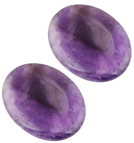 mookaitedecor 2 Stück Poliert Oval Daumenstein Handschmeichler Stein | Amethyst Daumen Edelstein Heilkristall Massagestein Taschenstein Sorgenstein Handschmeichler für Stressabbau Meditation