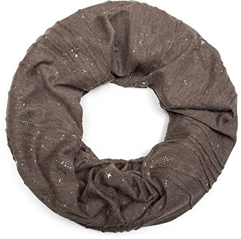 styleBREAKER Loop Schal mit Falten und Metallic Splashes Sterne und Pailletten, Schlauchschal, Tuch, Unisex 01017073, Farbe:Braun meliert