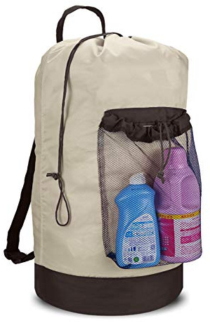 Dalykate Backpack Laundry Bag, 115L Large Hamper with Shoulder Straps, Drawstring Closure, Mesh Pocket, Khaki