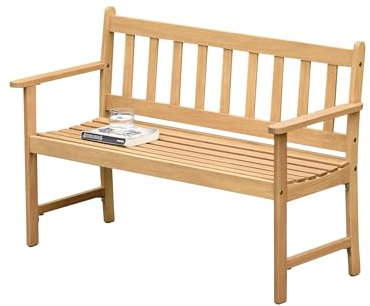 Amazonia Barcelona Terrassenbank, 2-Sitzer, Teak-Finish, langlebig, ideal für den Innen- und Außenbereich, Hellbraun