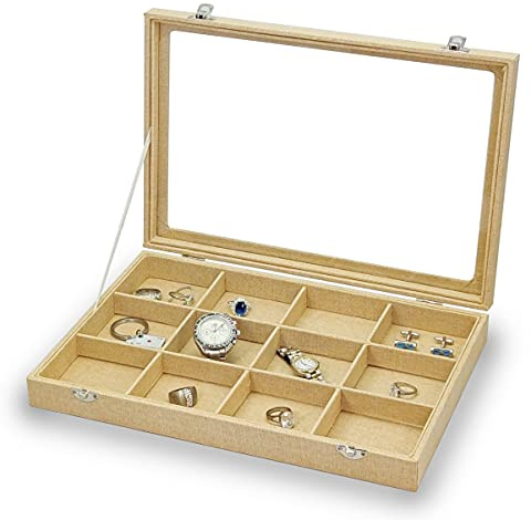 MR Maestro Relojero | Expositor 12 huecos guarda anillos, colgantes, pulseras en tejido Beige…