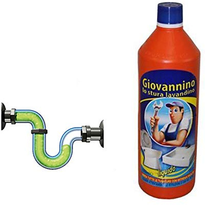 FOFO' Sturalavandino Liquido 4 Pz. Giovannino, Apri-Dreni Liquido, Senza Profumo, Ideale per Uso Domestico e Professionale, Elimina Capelli e Residui, Made in Italy