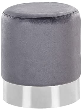 Beliani Pouf rund Samt grau Metall Silber Samthocker Sitzhocker Glamour Look Brigitte